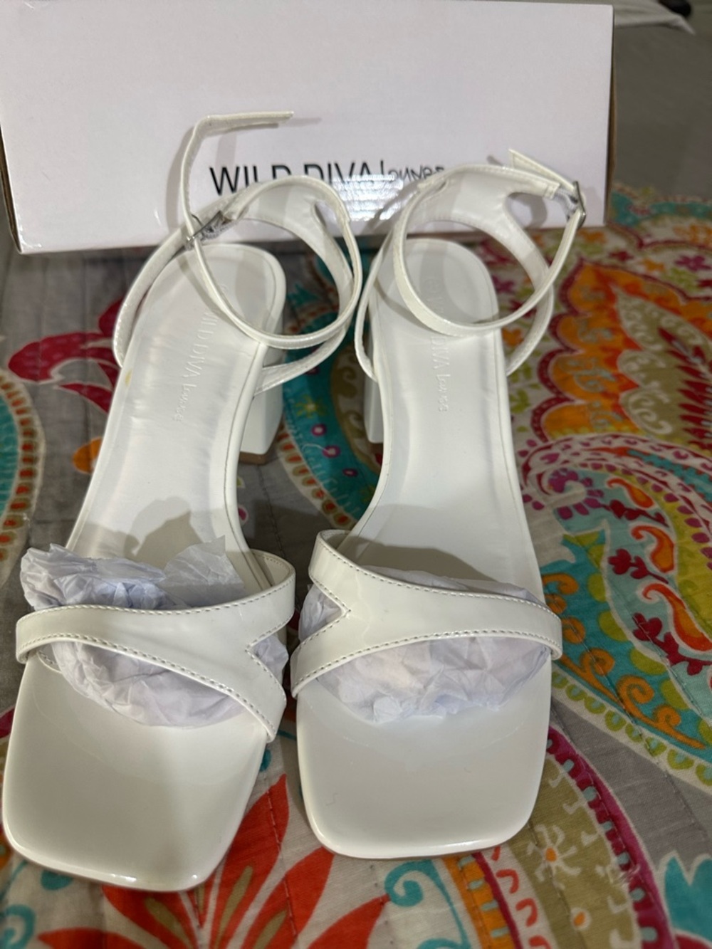 Wild Diva White Ankle-Strap Square-Toe Block Heels NEW - never worn